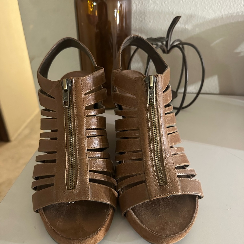 Brown Strappy Sandals with Zipper